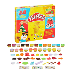 Calendrier de l’Avent Play Doh 2025 avec 24 pots de pâte à modeler colorée, 28 accessoires créatifs, projets papier et tapis de jeu festif pour enfants