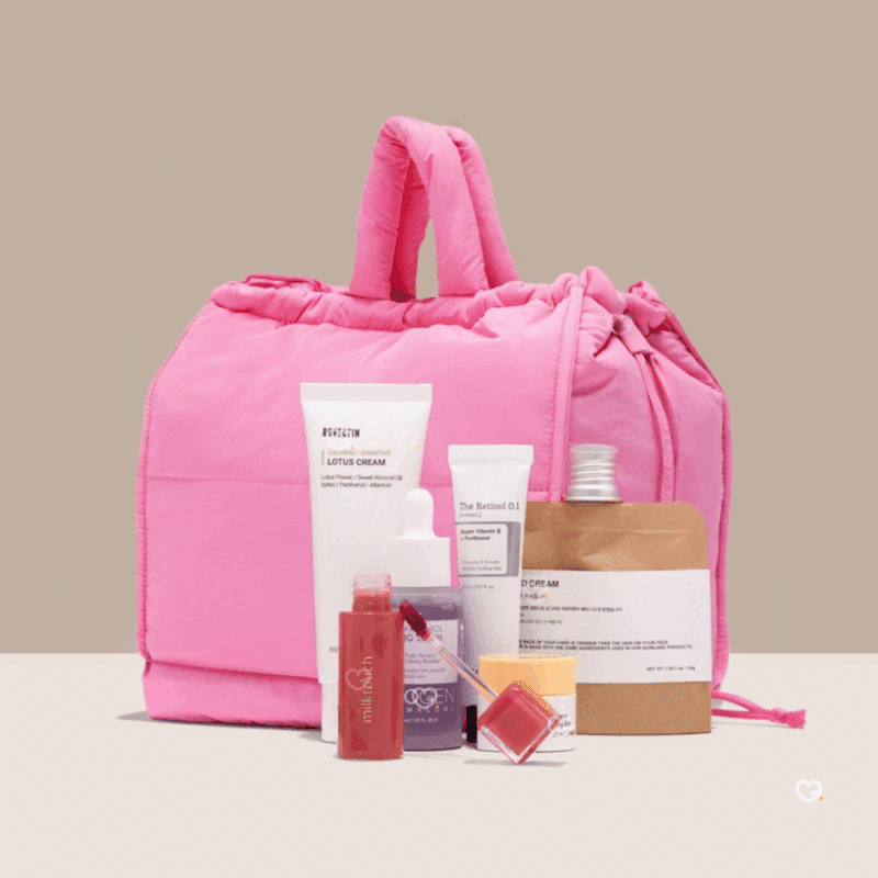calendrier de l'avent Miin Cosmetics 2025 kbeauté présenté sous forme de sac rose XXL contenant 24 produits beauté soins visage, corps et maquillage