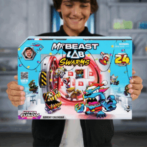 Calendrier de l’Avent MrBeast Lab Swarms 2025 avec 24 surprises ludiques dont micro-créatures, autocollants et capsules de hyper fusion pour enfants et fans de jouets.