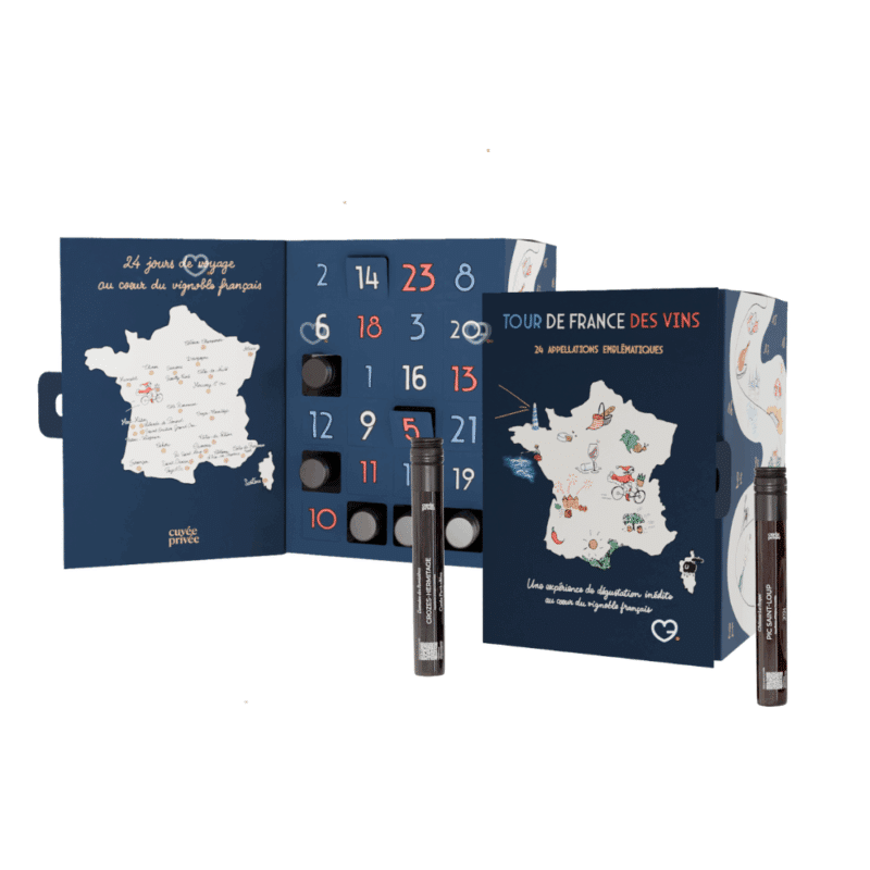 Calendrier de l’Avent Vin Flakon 2025 avec 24 vins français d’exception en flacons premium, idéal pour amateurs de vin , homme femme et couple