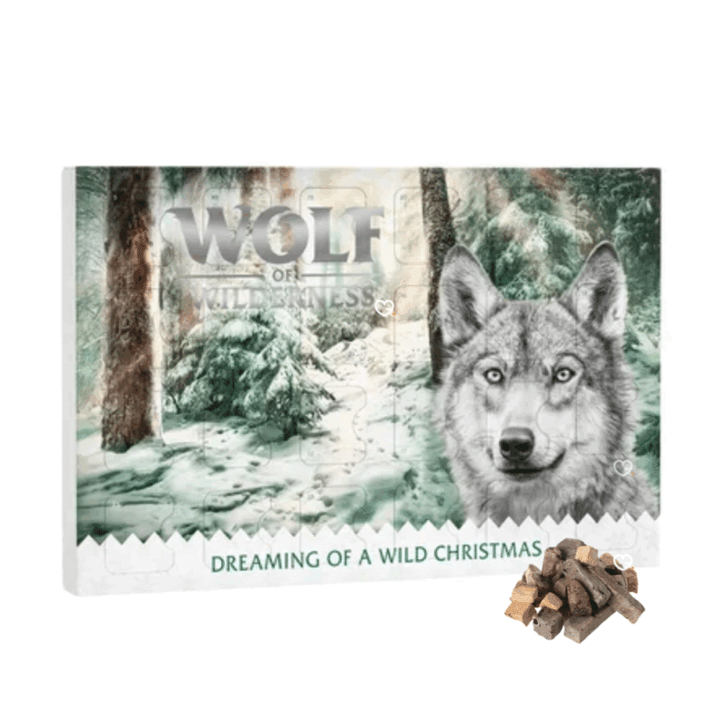 Calendrier de l'avent pour chien 2025 Wolf of Wilderness contenant 24 friandises animaux chiens