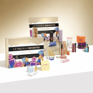 Calendrier de l’Avent Sephora Favorites 2025 avec 24 produits beauté premium maquillage, soins visage, cheveux et accessoires pour femmes.