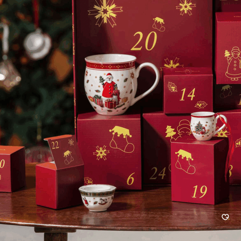 Calendrier de l’Avent Villeroy & Boch 2025 Original avec 24 décorations en porcelaine haut de gamme dont 10 en édition limitée, esprit Noël élégant.