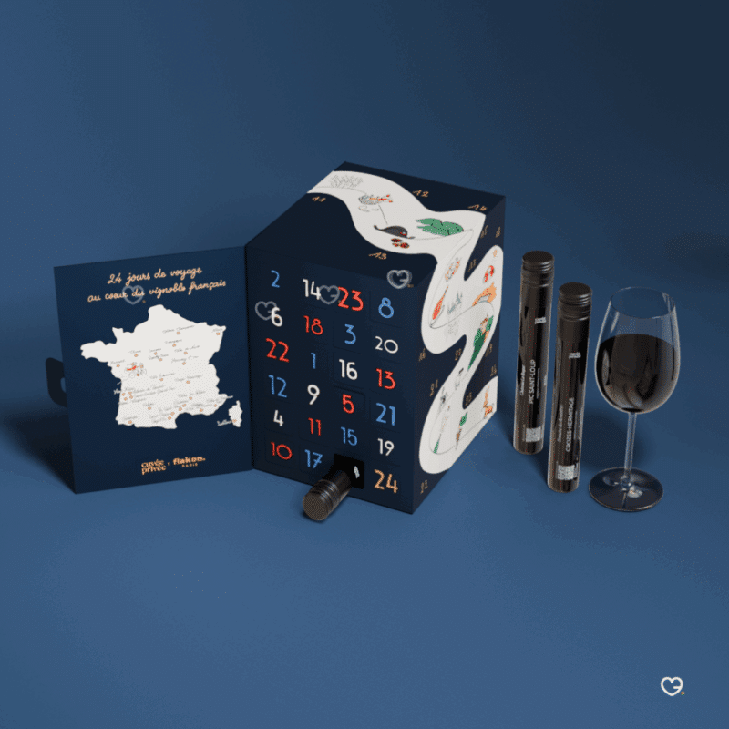 Calendrier de l’Avent Vin Flakon 2025 avec 24 vins français d’exception en flacons premium, idéal pour amateurs de vin , homme femme et couple