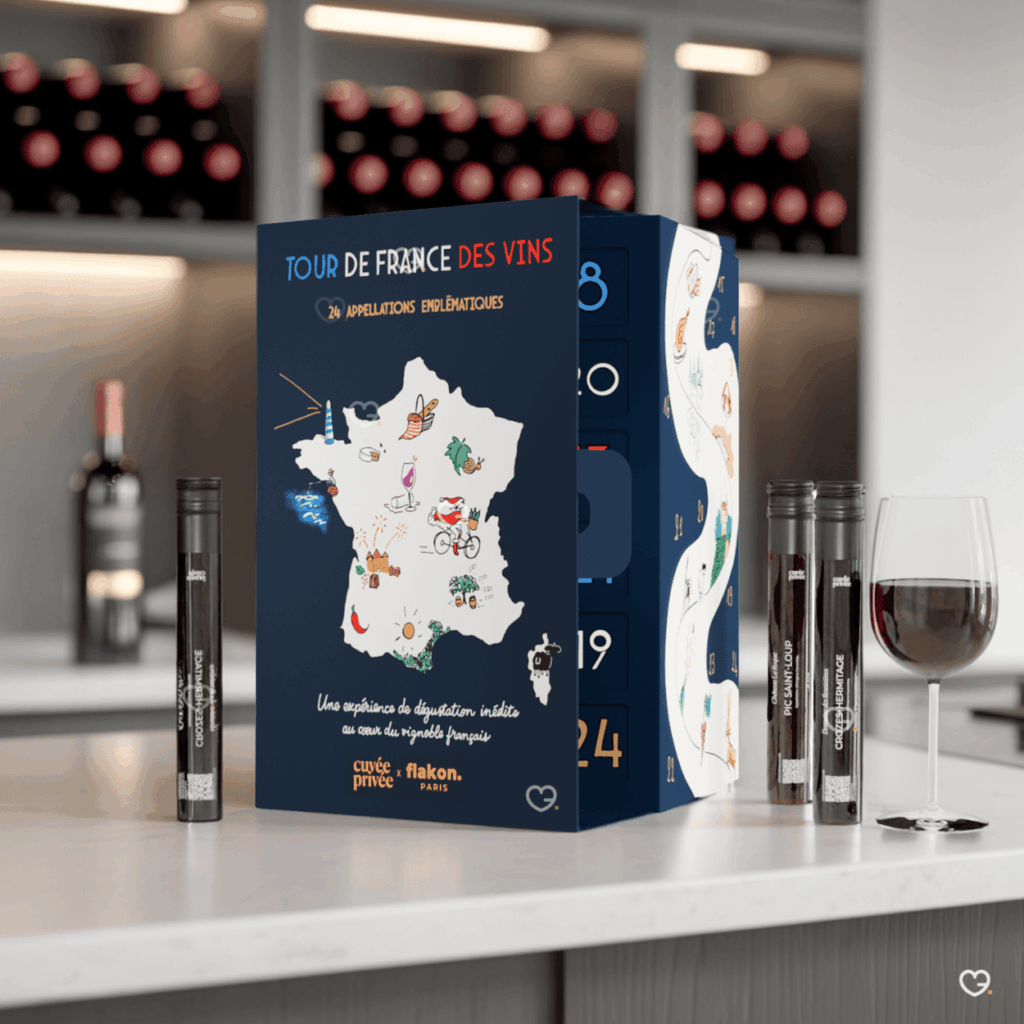 Calendrier de l’Avent Vin Flakon 2025 avec 24 vins français d’exception en flacons premium, idéal pour amateurs de vin , homme femme et couple