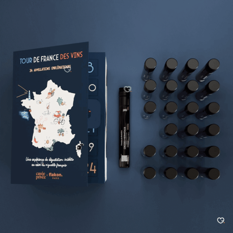 Calendrier de l’Avent Vin Flakon 2025 avec 24 vins français d’exception en flacons premium, idéal pour amateurs de vin , homme femme et couple