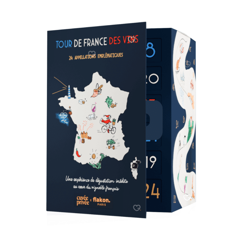 Calendrier de l’Avent Vin Flakon 2025 avec 24 vins français d’exception en flacons premium, idéal pour amateurs de vin , homme femme et couple