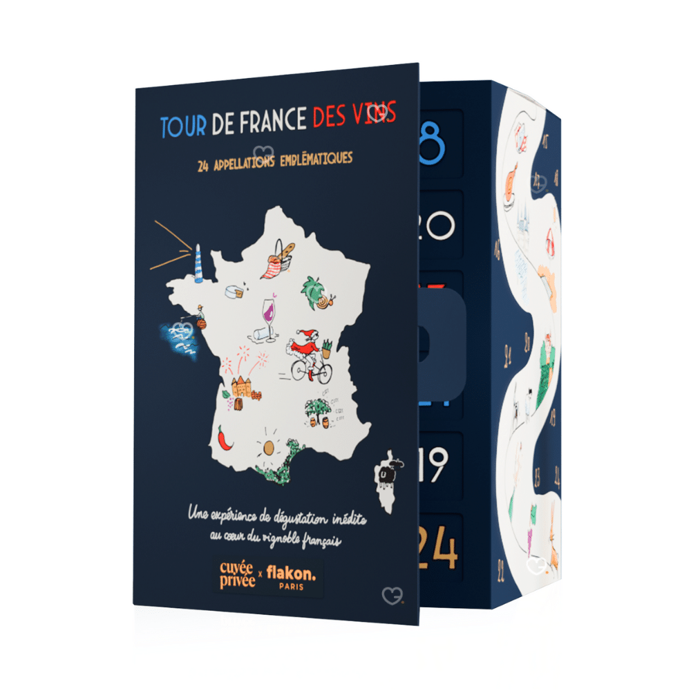 Calendrier de l’Avent Vin Flakon 2025 avec 24 vins français d’exception en flacons premium, idéal pour amateurs de vin , homme femme et couple