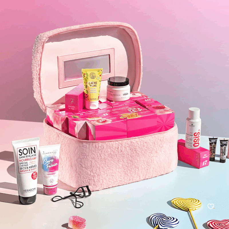 Calendrier de l'avent La boutique du coiffeur 2025 contenant 25 soins de beauté multimarque pour les cheveux, le visage et le corps. Idéal pour soin capillaire pour femme