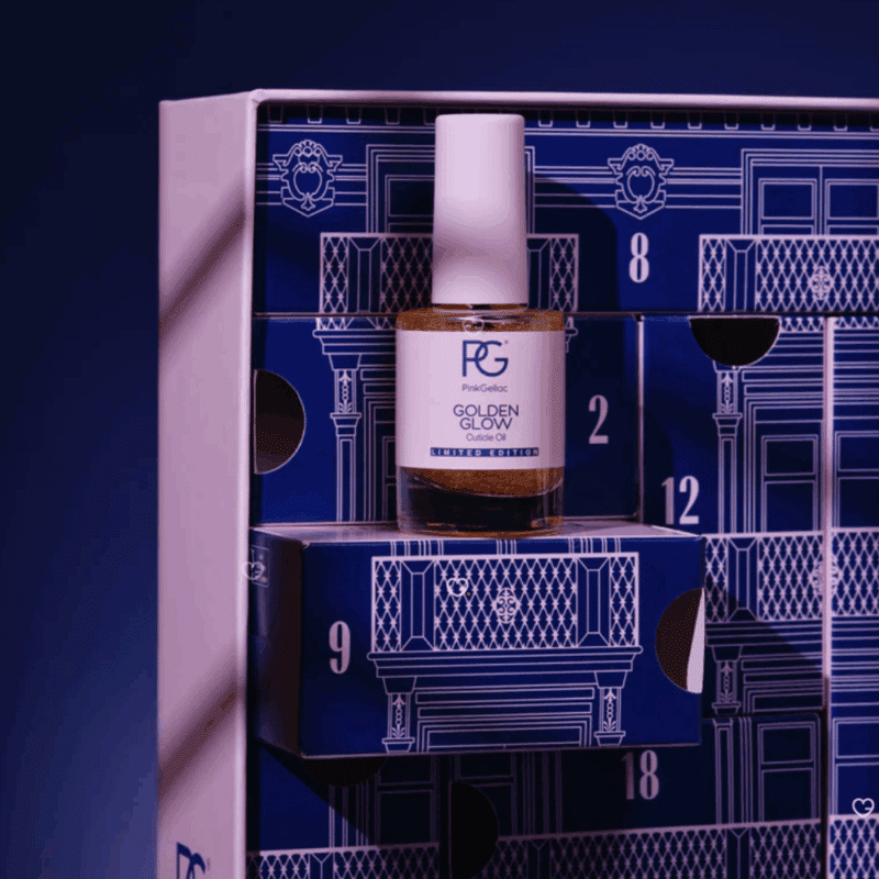 Calendrier de l’Avent Pink Gellac 2025 contenant 24 vernis semi-permanents, soins et accessoires ongles, cadeau beauté femme pour passionnées de manucure.