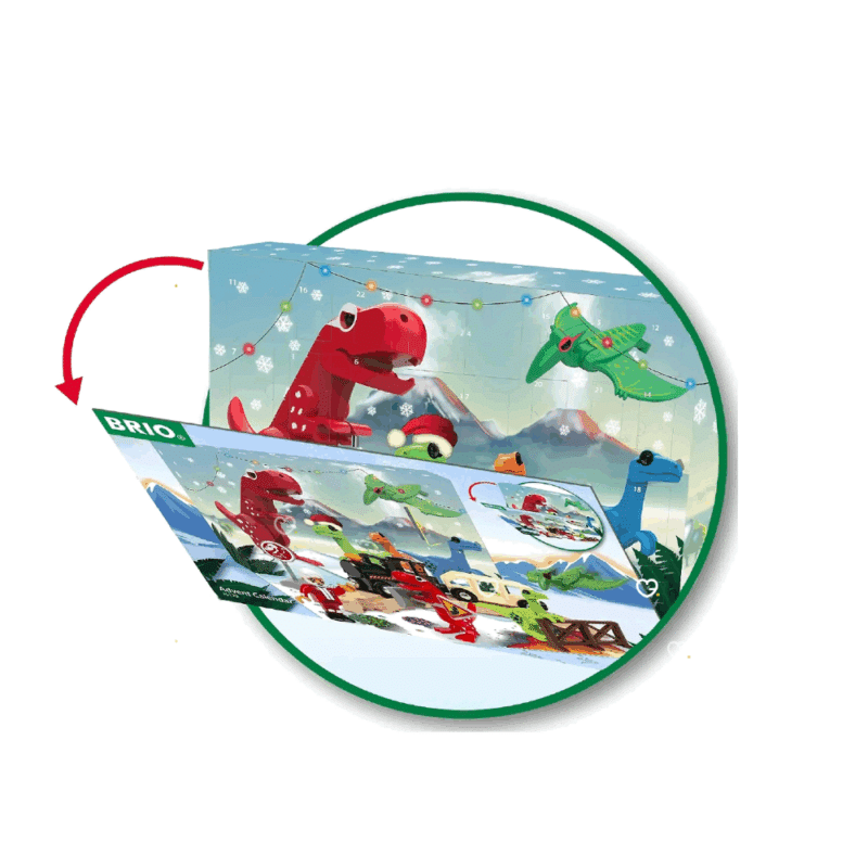 Calendrier de l’Avent BRIO World 2025 (36120) avec 24 jouets trains et dinosaures, figurine Père Noël, locomotive et wagon pour enfant.
