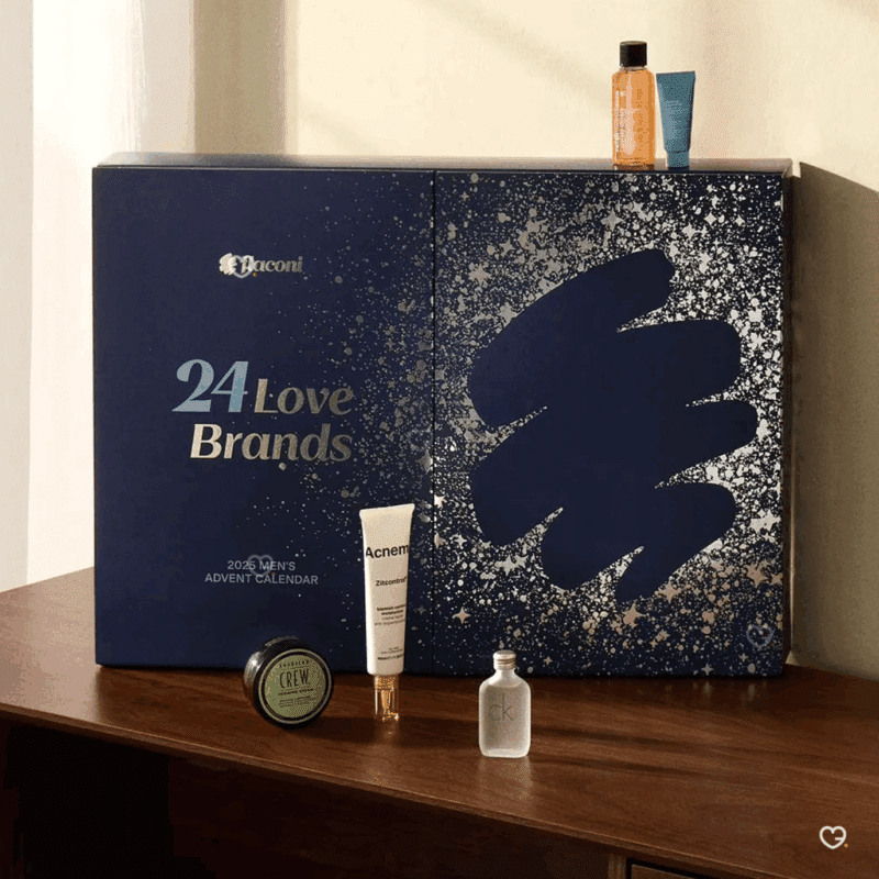 Calendrier de l’Avent Flaconi Homme 2025 avec 24 produits de beauté de grandes marques : soins et parfums, formats exclusifs et voyage, idéal pour homme élégant.