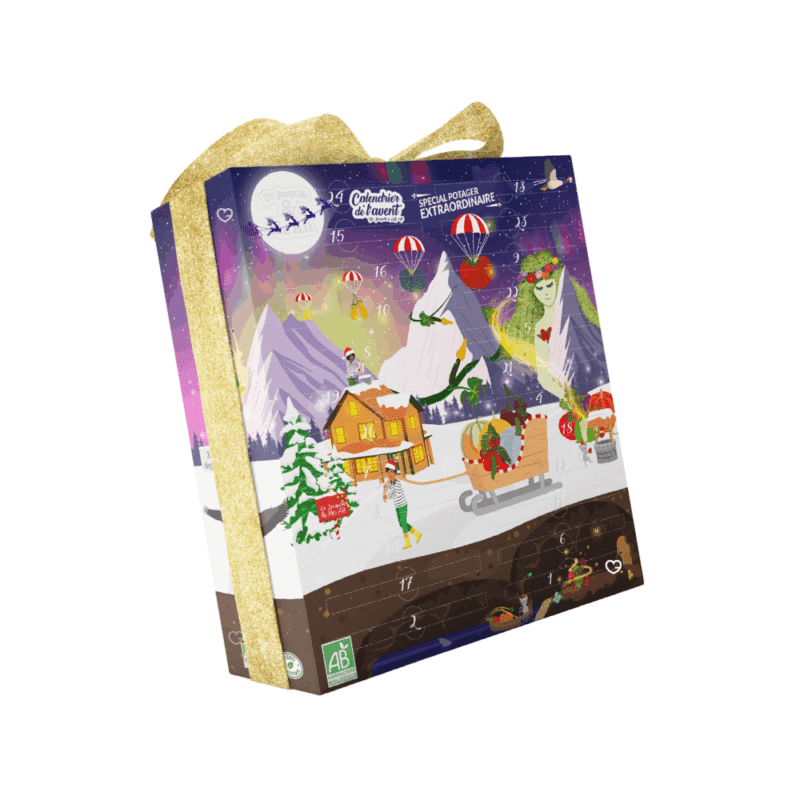 Calendrier de l’Avent Potager 2025 de Dr Jonquillet et Mr Ail avec 26 sachets de semences bio variées, cadeau original et durable pour adulte, homme femme passionnés de jardinage.