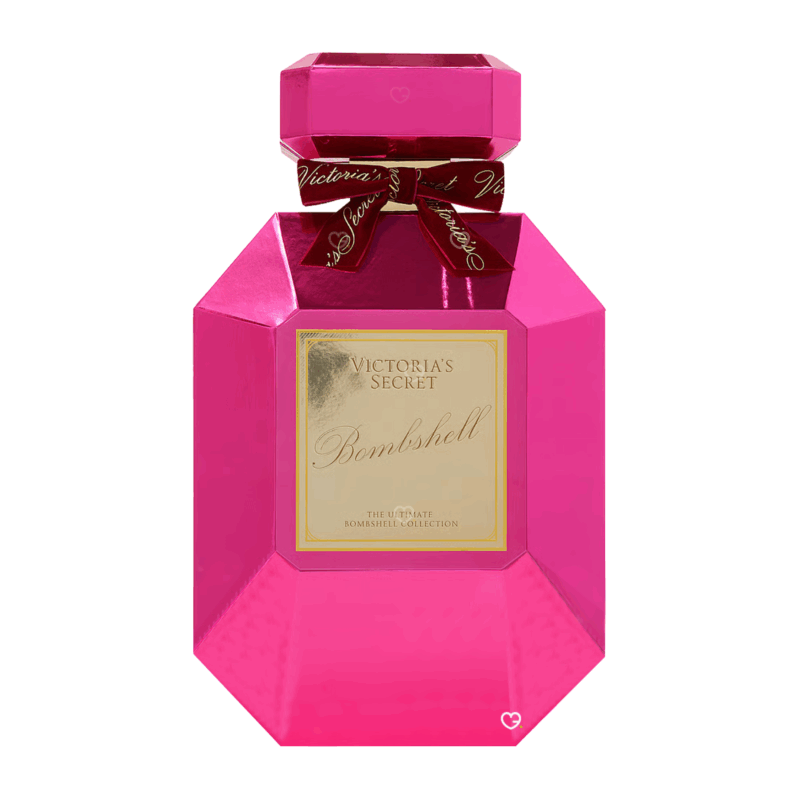 coffret luxe rose forme flacon parfum calendrier de l'avent Victoria Secret 2025 contenant 12 produits de beauté soins parfum de la collection Bombshell