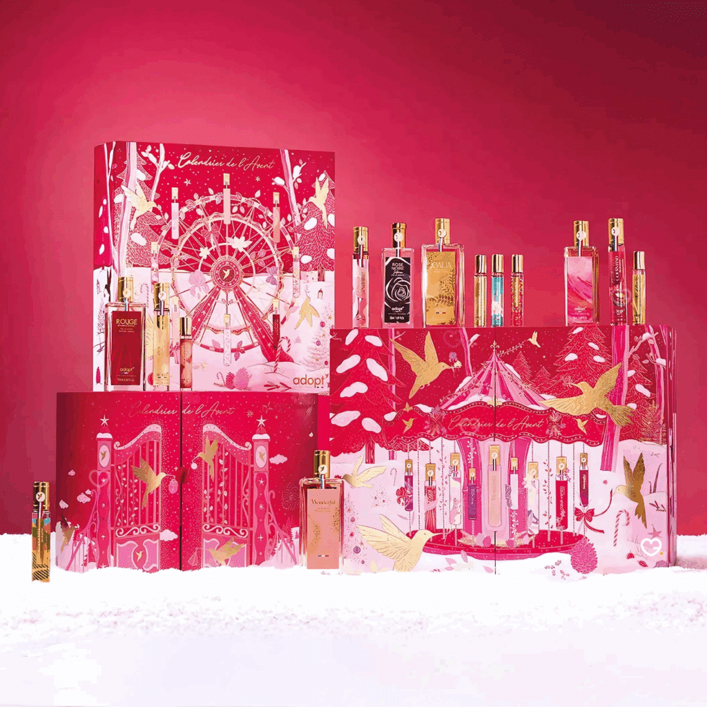 Coffret beauté parfum décoré Calendrier de l'Avent Adopt 2025 contenant 24 parfums senteurs différentes