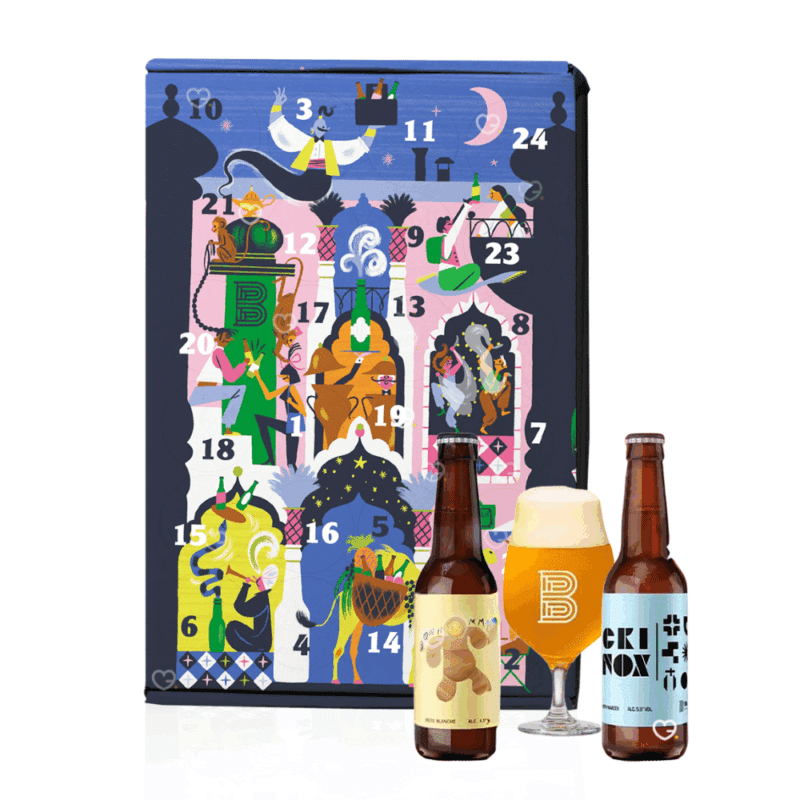 Calendrier de l’Avent Biere BAPBAP 2025 avec 24 bières artisanales dont 7 exclusives, coffret collector coloré Charlotte Molas pour amateurs de craft et beer.