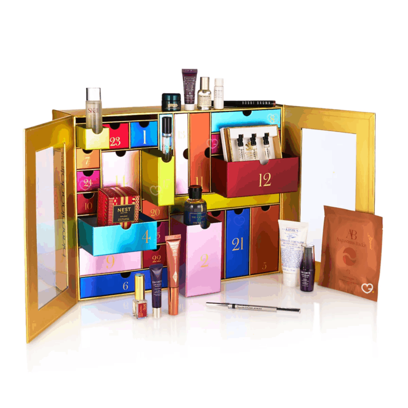 Calendrier de l’Avent bloomingdale's 2025 édition limitée avec 25 produits beauté luxe multimarque, soins visage et maquillage premium pour femme.