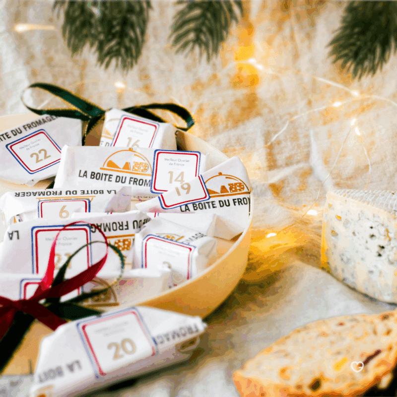 Coffret bois rond Calendrier de l'avent fromage 2025 la boite du Fromager contenant 24 fromages différents