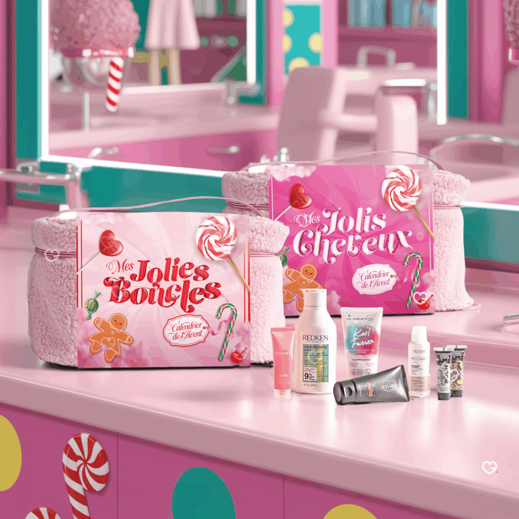 Calendrier de l'avent La boutique du coiffeur 2025 contenant 25 soins de beauté multimarque pour les cheveux, le visage et le corps. Idéal pour soin capillaire pour femme