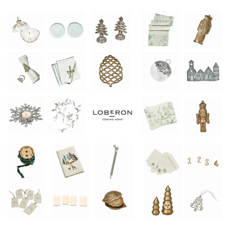 Calendrier de l’Avent Loberon 2025 original contenant 24 surprises décorations raffinées, papeterie et art de la table pour adultes amateurs de déco raffiné haut de gamme.