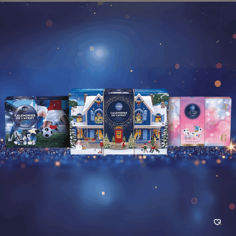 Calendrier de l’Avent Nivea Jeune 2025 avec 12 surprises beauté, 8 soins visage corps lèvres et 4 accessoires fun pour adolescents.