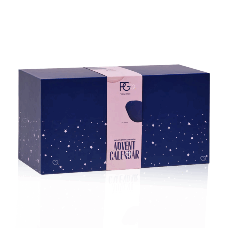 Calendrier de l’Avent Pink Gellac 2025 contenant 24 vernis semi-permanents, soins et accessoires ongles, cadeau beauté femme pour passionnées de manucure.
