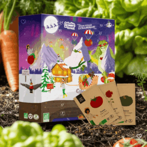 Calendrier de l’Avent Potager 2025 de Dr Jonquillet et Mr Ail avec 26 sachets de semences bio variées, cadeau original et durable pour adulte, homme femme passionnés de jardinage.