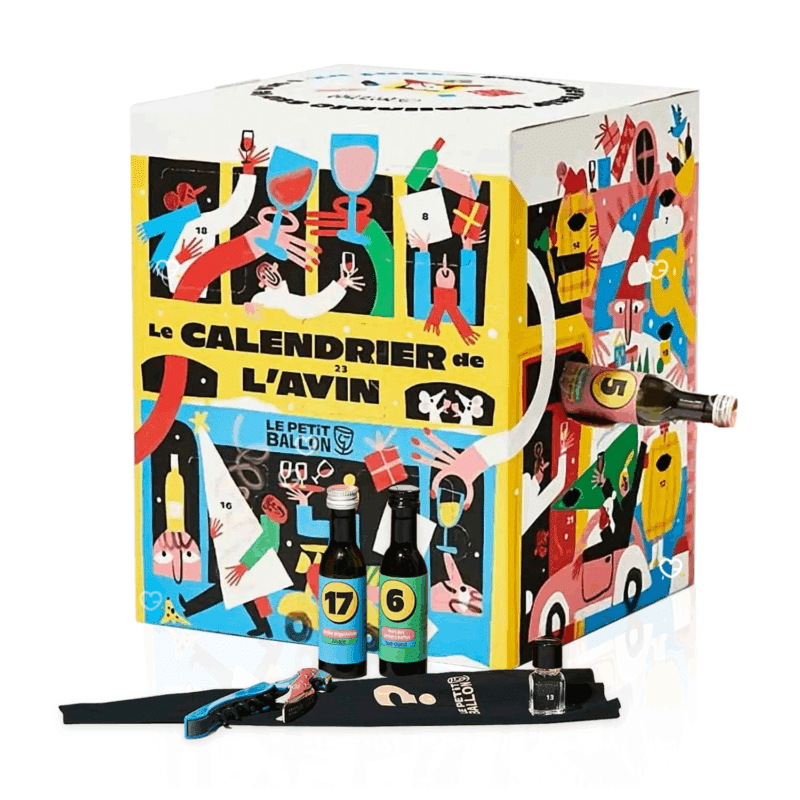 Calendrier de l’Avent Le Petit Ballon 2025 avec 12 vins format vinottes, accessoires, expériences œnotouristiques et contenus pour amateurs de vin.
