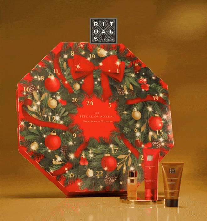 Calendriers de l’Avent beautré Rituals 2025, coffret beauté premium avec essentiels bien-être corps et maison, idéal cadeau femme raffinée.