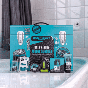 Coffret beauté homme Calendrier de l’Avent Accentra Men Style 2025 avec 24 soins visage et corps, gels douche, savons et accessoires, idéal pour beauté homme.