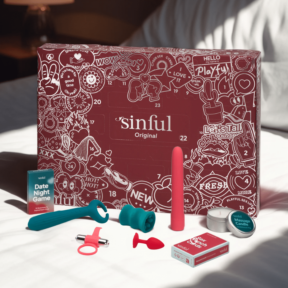 Calendrier de l'Avent Sinful 2025 en version original comprenant 24 surprises érotique : accessoire coquin et sexy pour adulte homme femme et couple