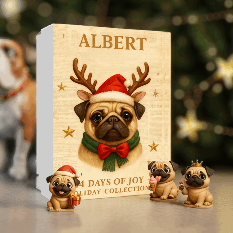 Calendrier de l’Avent Albert by Cyril 2025 avec 24 ornements à suspendre, jouet et décoratif pour enfant et famille pour ambiance humoristique