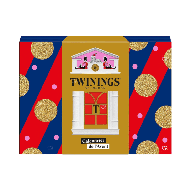 Calendrier de l’Avent Twinings 2025 contenant 24 sachets de dégustation, thés parfumés et infusions gourmandes pour amateurs de thé.