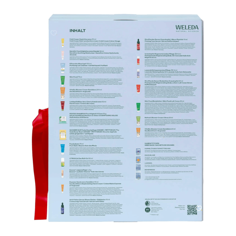 Calendrier de l’Avent Weleda 2025 avec 24 soins beauté bio et graines, coffret naturel et festif pour femmes en quête de bien-être.