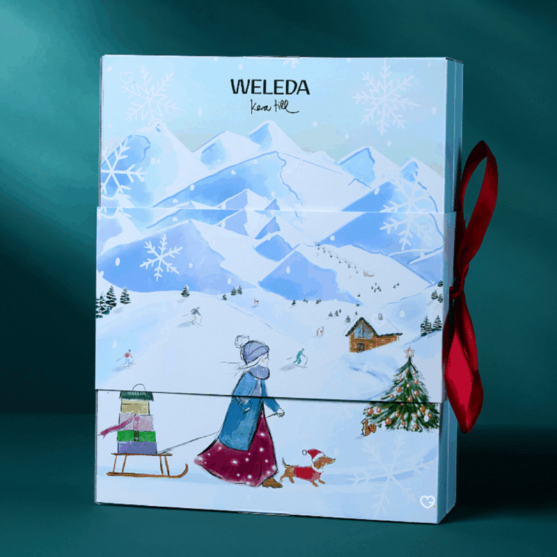 Calendrier de l’Avent Weleda 2025 avec 24 soins beauté bio et graines, coffret naturel et festif pour femmes en quête de bien-être.