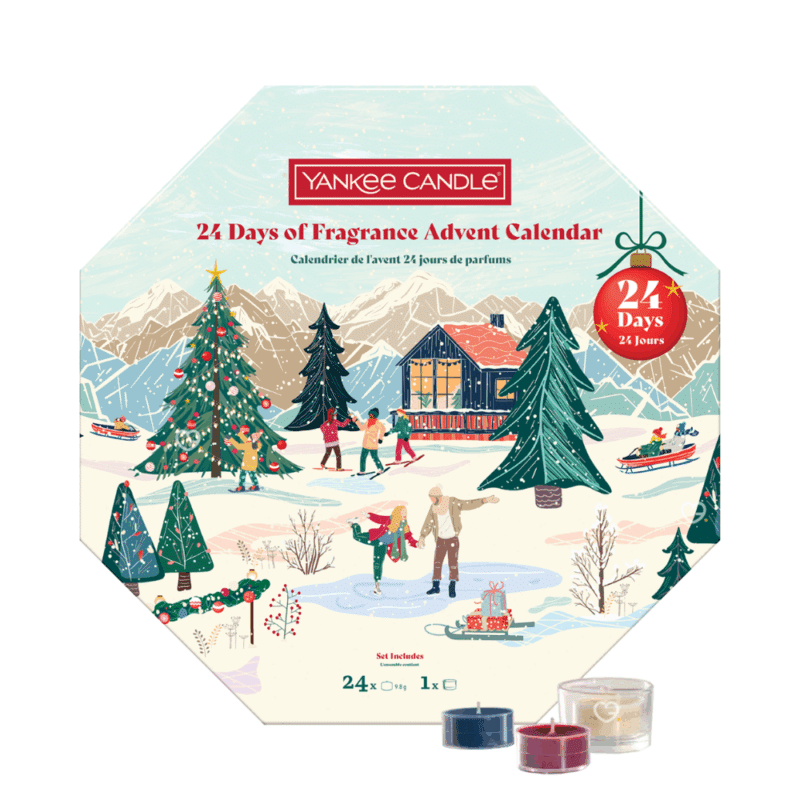 Calendrier de l’Avent Yankee Candle Couronne 2025 en forme de couronne de Noël, 24 bougies parfumées et photophore en verre pour adulte, couple, femme et homme amateurs de déco cocooning.