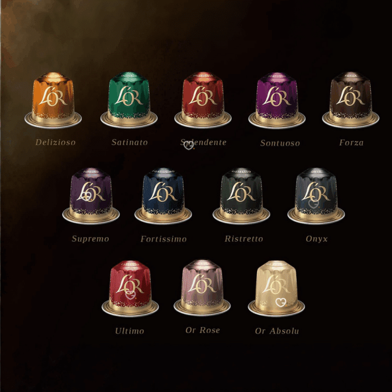 Calendrier de l’Avent L'Or Expresso 2025 contenant 24 capsules de café premium compatibles Nespresso, aromes variés pour amateurs de café.