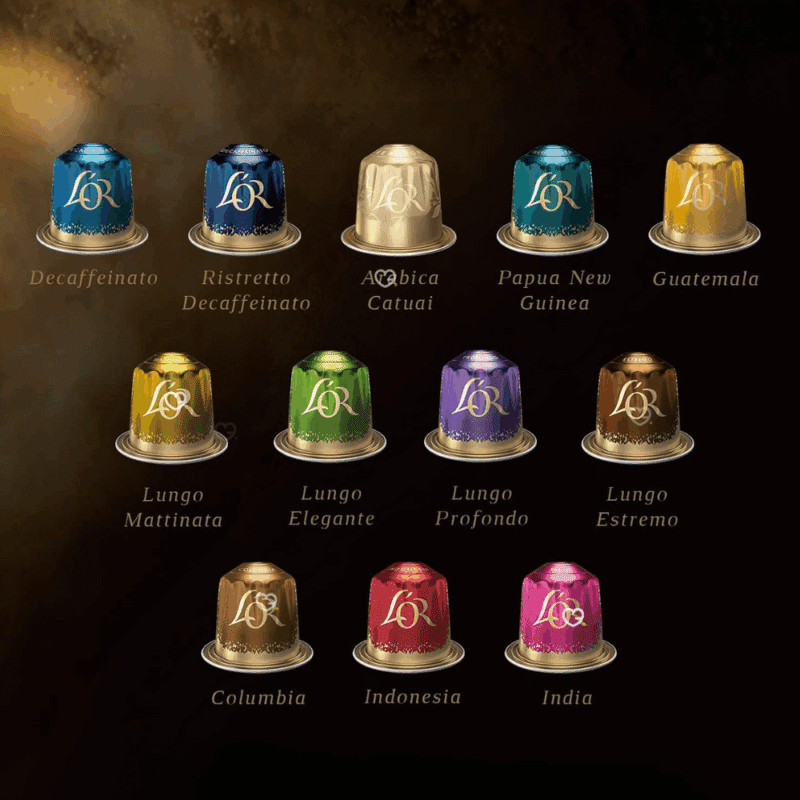 Calendrier de l’Avent L'Or Expresso 2025 contenant 24 capsules de café premium compatibles Nespresso, aromes variés pour amateurs de café.