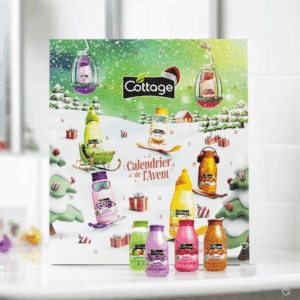 Calendrier de l’Avent Cottage 2025 avec 24 soins beauté cocooning pour femmes : douches lait hydratantes, senteurs gourmandes et décor hivernal idéal pour femme et jeune fille