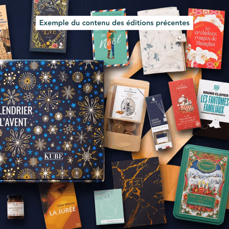 Calendrier de l’Avent Kube 2025 contenant 12 livres de poche et 12 surprises culturelles, idéal cadeau ludique pour lecteur homme ou femme