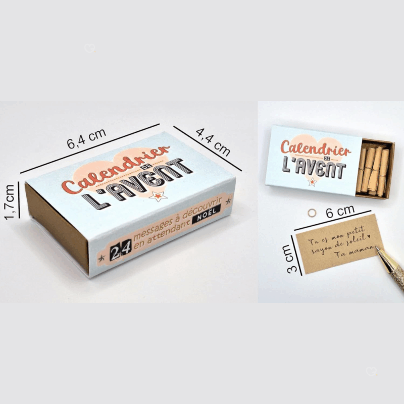 Calendrier de l’Avent Mini message personnalisé 2025 avec 24 messages émouvants faits main, idée cadeau originale pour adultes sensibles et créatifs.