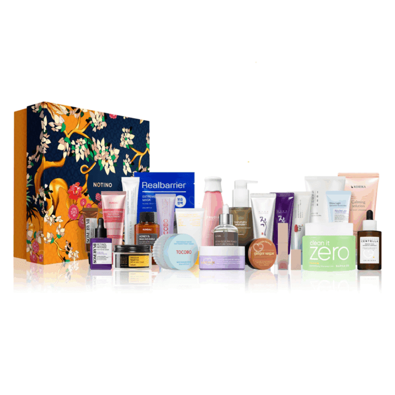 Calendrier de l’Avent Kbeauty Notino 2025 édition limitée, 24 soins coréens multimarque pour visage, corps, cheveux et maquillage pour femme aime beauté.