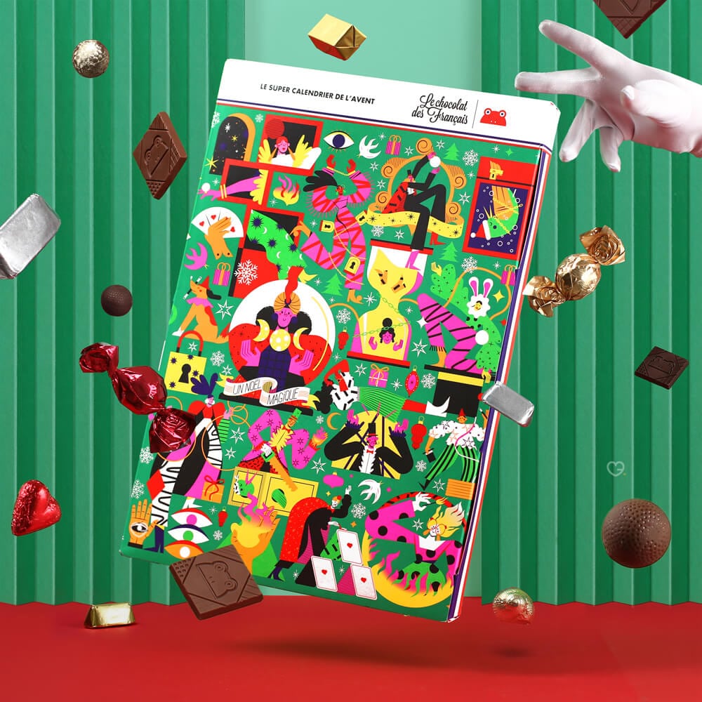 Calendrier de l'avent chocolat 2025 avec chocolat noir, chocolat au lait , blanc..