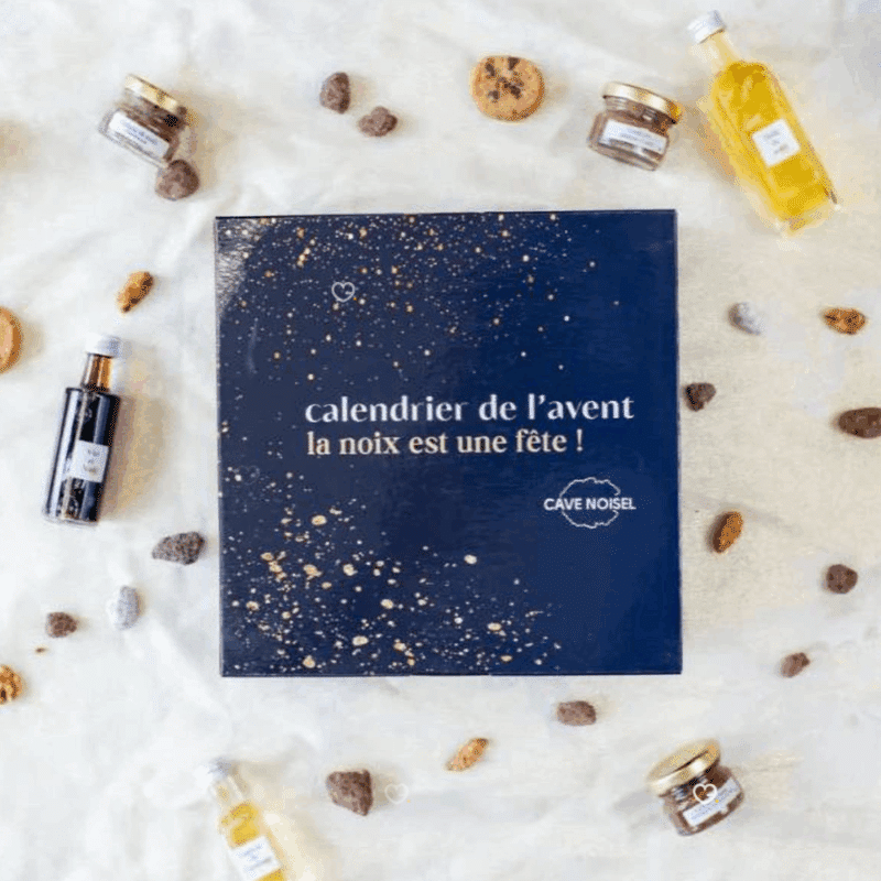 Calendrier de l’Avent Cave Noisel 2025 offrant 24 spécialités gourmandes sucrées et salées à base de noix, idéal pour amateurs de produits artisanaux.