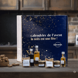 Calendrier de l’Avent Cave Noisel 2025 offrant 24 spécialités gourmandes sucrées et salées à base de noix, idéal pour amateurs de produits artisanaux.