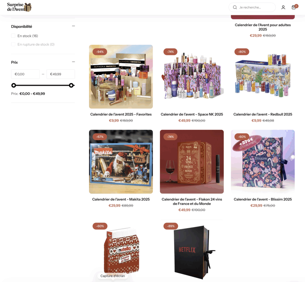 site arnaque calendrier avent
