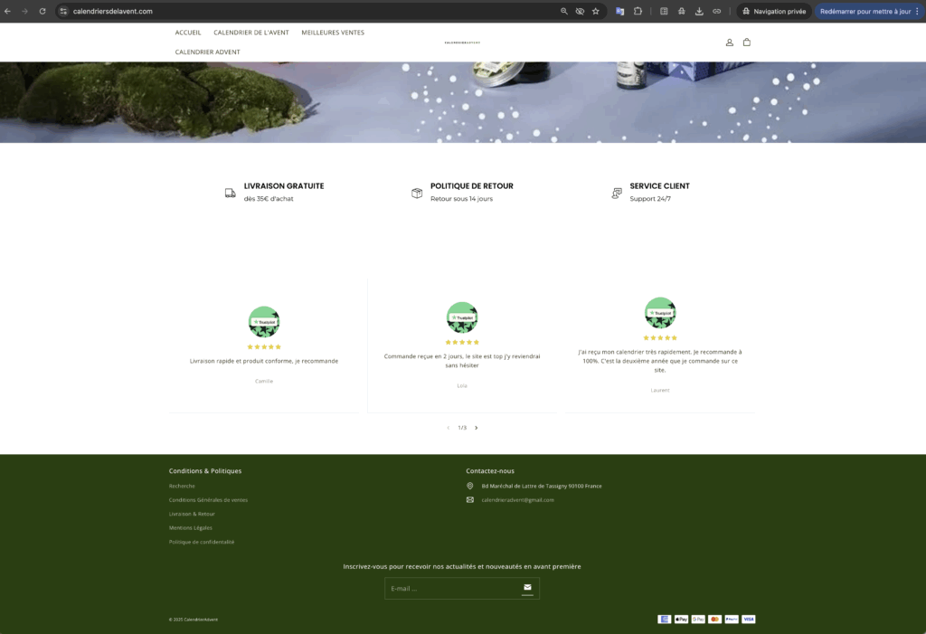 site frauduleux de calendrier de l avent