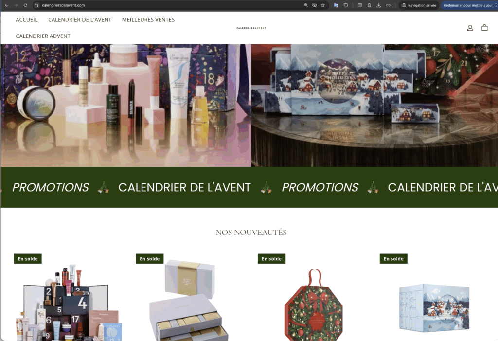 site frauduleux de calendrier de l avent