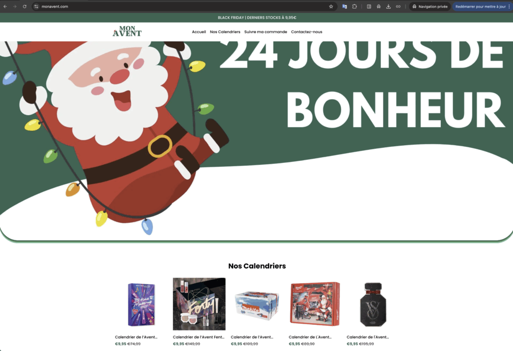 site frauduleux de calendrier de l avent