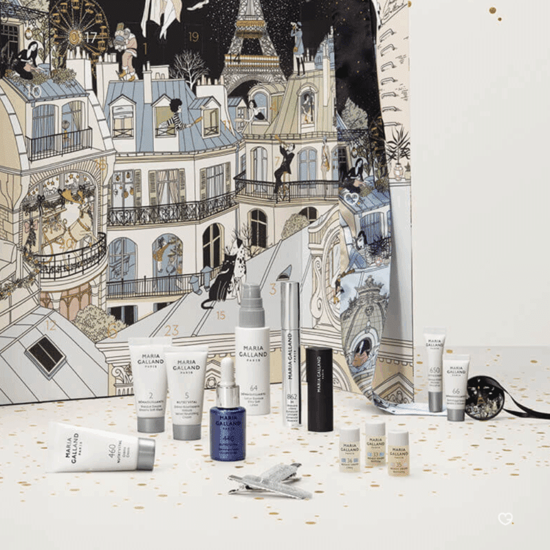Calendrier de l’Avent Maria Galland 2025, coffret beauté luxe avec 24 soins visage, yeux, lèvres et accessoires pour femme raffinée